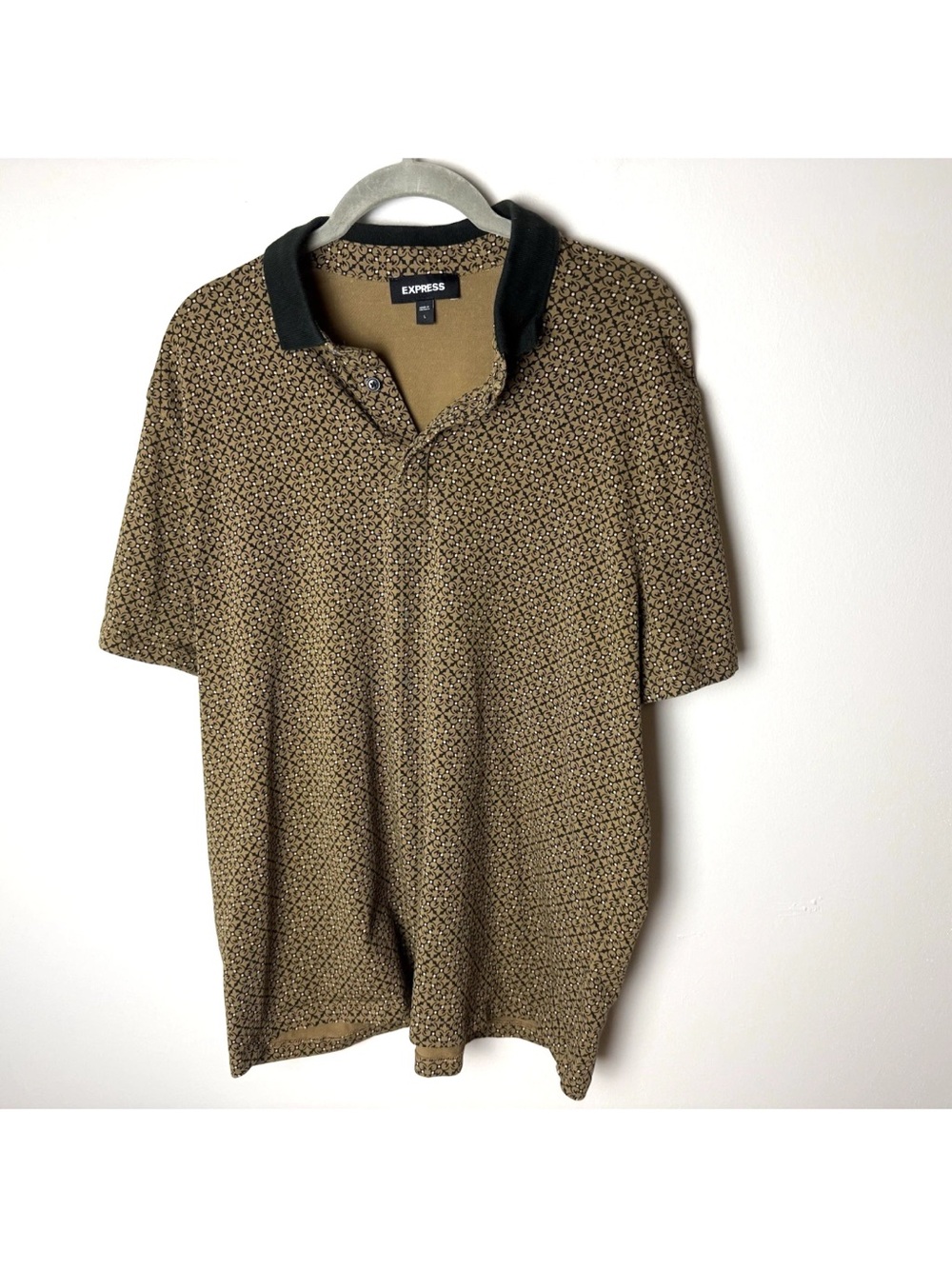 Express Mens Polo Shirt Size Large Short Sleeves Cotton Spandex Brown Black